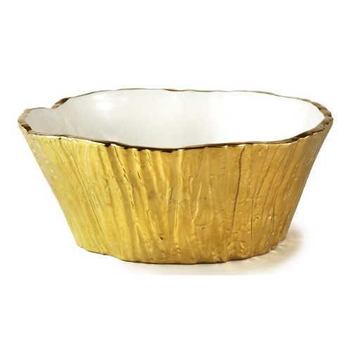 Jiallo Botanic Collection 10.5" Titanium Porcelain Tree Bark Bowl in Gold