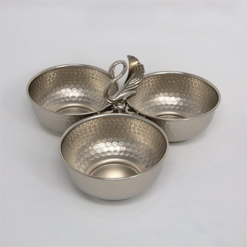 Jiallo 8.5x8x4.5" Swan Home Decor Modern Metal Triple Bowl in Silver