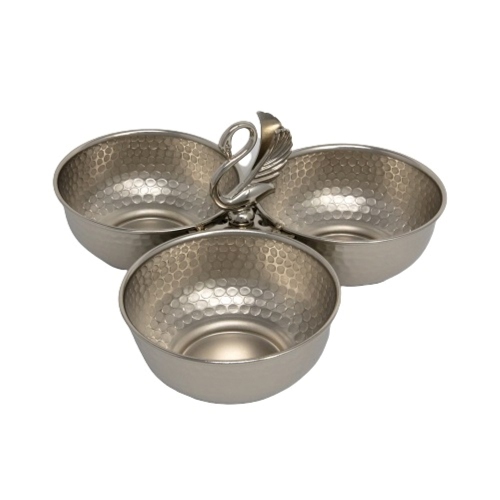Jiallo 8.5x8x4.5" Swan Home Decor Modern Metal Triple Bowl in Silver