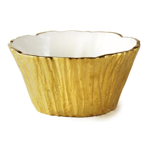 Jiallo Botanic Collection 8" Titanium Porcelain Ceramic Tree Bark Bowl in Gold