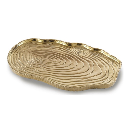 Image 1 of 2.. Jiallo Botanic Collection 16x10" Titanium Porcelain Ceramic Bark Tray in Gold