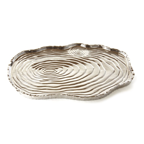 Image 1 of 2.. Jiallo Botanic Collection 16x10" Titanium Porcelain Tree Bark Tray in Silver