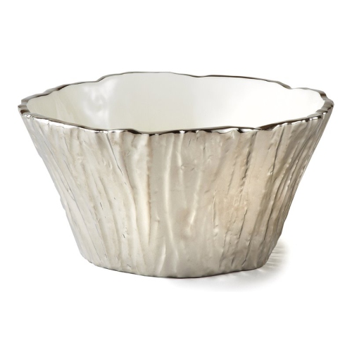 Jiallo Botanic Collection 8" Titanium Porcelain Ceramic Tree Bark Bowl in Silver