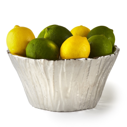 Jiallo Botanic Collection 8" Titanium Porcelain Ceramic Tree Bark Bowl in Silver