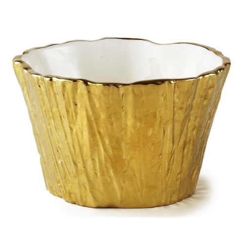 Jiallo Botanic Collection 5" Titanium Porcelain Ceramic Tree Bark Bowl in Gold