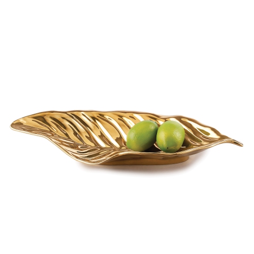 Jiallo Botanic Collection 17.25" Titanium Porcelain Ceramic Leaf in Gold