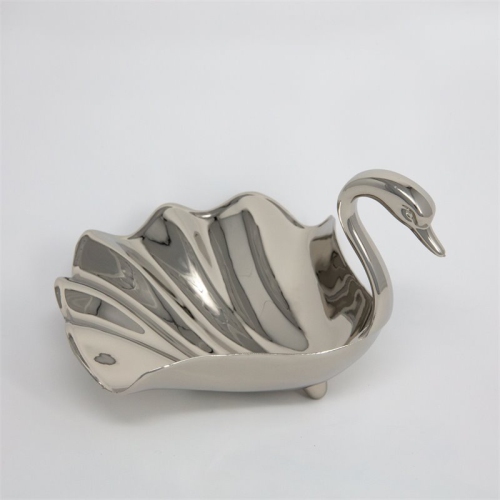 Jiallo – Grand plat moderne en métal Swan Home Decor, 7x6,25 x 4,5&nbsp;po, argenté