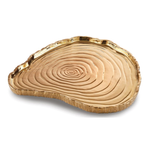 Image 1 of 2.. Jiallo Botanic Collection 13x12" Titanium Porcelain Tree Bark Tray in Gold