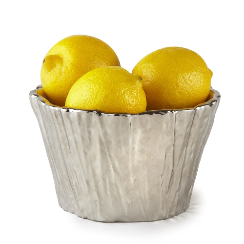 Jiallo Botanic Collection 5" Titanium Porcelain Ceramic Tree Bark Bowl in Silver