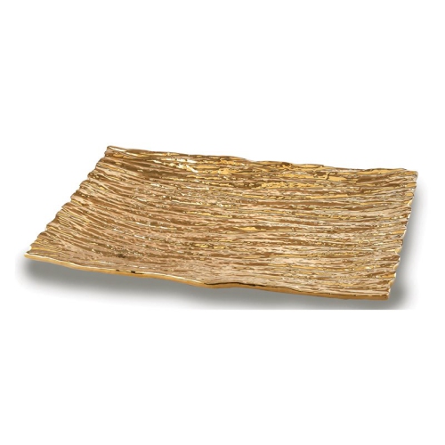 Image 1 of 2.. Jiallo Botanic Collection 15.5x8.75" Titanium Porcelain Tree Bark Tray in Gold