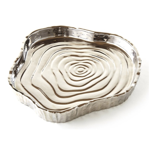 Image 1 of 2.. Jiallo Botanic Collection 8.75x8" Titanium Porcelain Tree Bark Tray in Silver