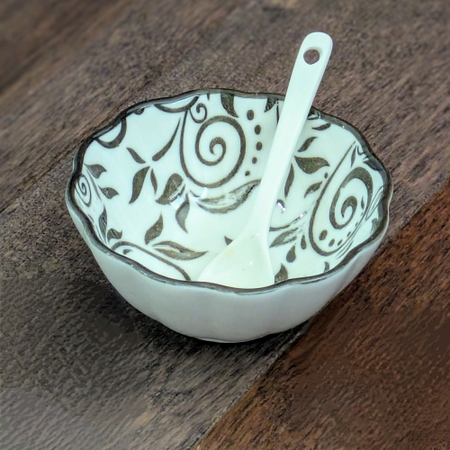 Porcelain Floral Bowl & Spoon Set, Set of 4