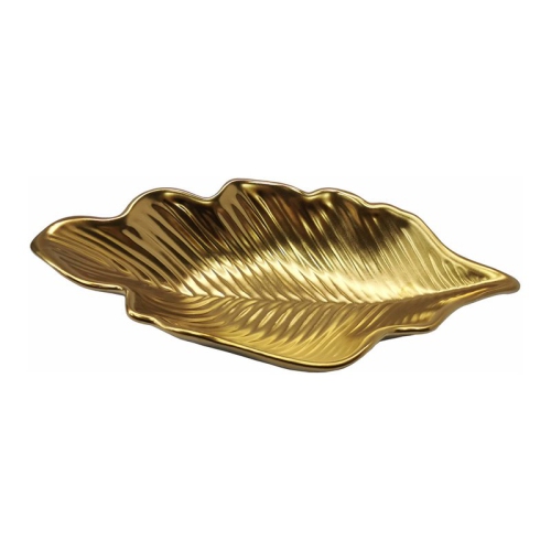 Image 1 of 3.. Jiallo Botanic Collection 8.5" Titanium Porcelain Deep Leaf Plate in Gold