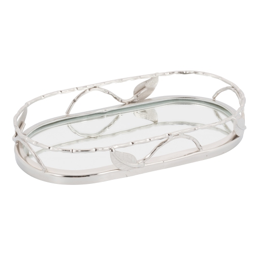 Image 1 of 2.. Elegance Oval Mirror Tray with leaf border 11.5 x 6.5 in