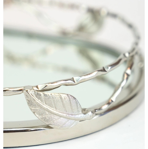 Elegance – Plateau miroir ovale avec bordure à feuilles, 11,5 x 6,5&nbsp;po