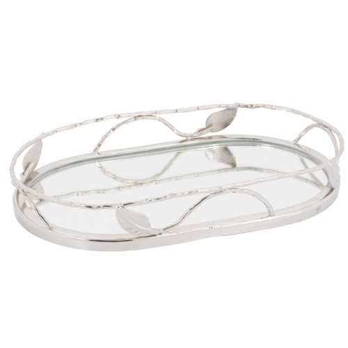Image 1 of 2.. Elegance Oval Mirror Tray with leaf border 13.75 x 8.5 in