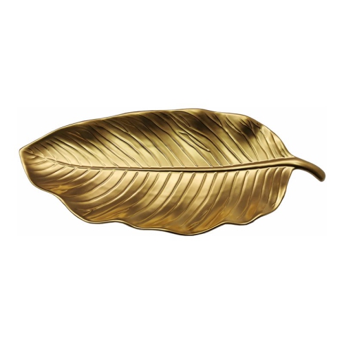 Image 1 of 4.. Jiallo Botanic Collection 17" Titanium Porcelain Ceramic Leaf Plate in Gold