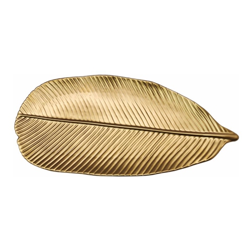 Image 1 of 4.. Jiallo Botanic Collection 16.25" Titanium Porcelain Ceramic Leaf Plate in Gold