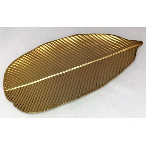 Jiallo Botanic Collection 16.25" Titanium Porcelain Ceramic Leaf Plate in Gold