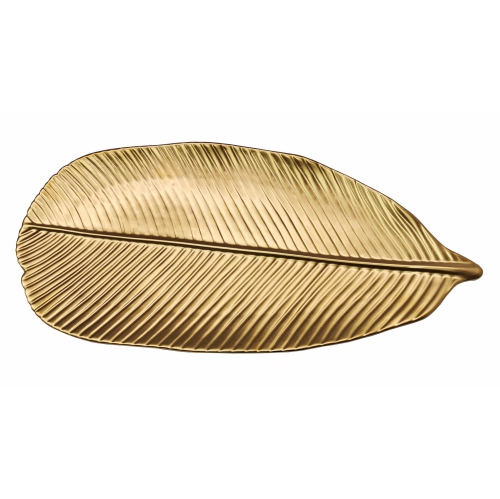 Jiallo Botanic Collection 16.25" Titanium Porcelain Ceramic Leaf Plate in Gold