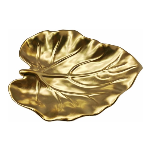 Image 1 of 3.. Jiallo Botanic Collection 9" Titanium Porcelain Ceramic Leaf Plate in Gold