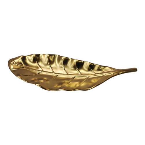 Image 1 of 1.. Jiallo Botanic Collection 14.25" Titanium Porcelain Ceramic Leaf Plate in Gold