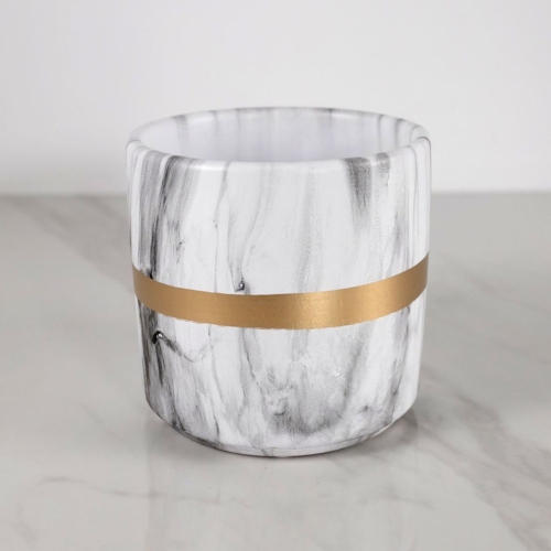 Round Planter Pot Marble Design with GOLD Strip 5.5"x5.25"