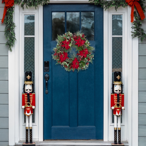 Poinsettia and Pinecone Mixed Pine Artificial Christmas Wreath - 30" - Unlit