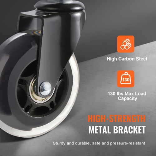 VEVOR Office Chair Wheels, Set of 5, 3 inch Caster Wheels Replacement for Hardwood Floors and Carpet, Heavy Duty Computer Gaming Desk Casters with