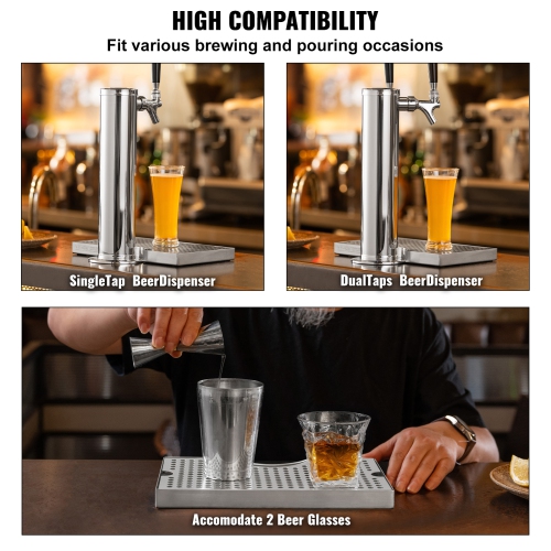 VEVOR 304 Stainless Steel Kegerator Beer Drip Tray, Keg Drip Trays with 4 Non-Slip Rubber Pads and Detachable Cover, Heat / Cold Resistant Beer Tower