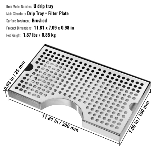VEVOR 304 Stainless Steel Kegerator Beer Drip Tray, Keg Drip Trays with 4 Non-Slip Rubber Pads and Detachable Cover, Heat / Cold Resistant Beer Tower