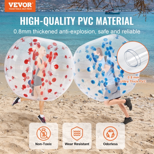 VEVOR 2-Pack Inflatable Bumper Balls, 5FT/1.5M Body Sumo Zorb Balls for Teen & Adult, 0.8mm PVC Human Hamster Bubble Balls for Team Play, Bumper