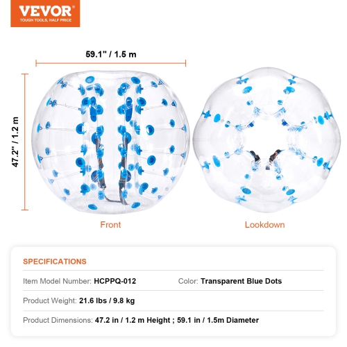 VEVOR 1-Pack Inflatable Bumper Ball, 5FT/1.5M Body Sumo Zorb Balls for Teen & Adult, 0.8mm PVC Human Hamster Bubble Balls for Team Play, Bumper