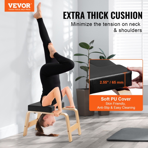 VEVOR 300 lbs Yoga Headstand Bench, Yoga Inversion Chair for Family Gym, Headstand Trainer with Wood Frame & PU Pad, Stand Yoga Stool for Strength