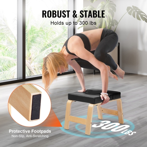 VEVOR 300 lbs Yoga Headstand Bench, Yoga Inversion Chair for Family Gym, Headstand Trainer with Wood Frame & PU Pad, Stand Yoga Stool for Strength