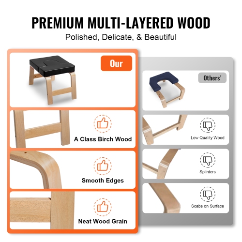 VEVOR 300 lbs Yoga Headstand Bench, Yoga Inversion Chair for Family Gym, Headstand Trainer with Wood Frame & PU Pad, Stand Yoga Stool for Strength