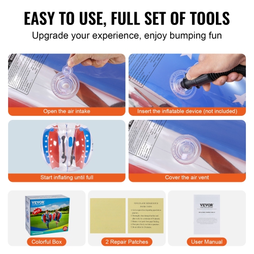 VEVOR 2-Pack Inflatable Bumper Balls, 4FT/1.2M Body Sumo Zorb Balls for Kids & Teens, PVC Human Hamster Bubble Balls for Team Play, Bumper Bopper