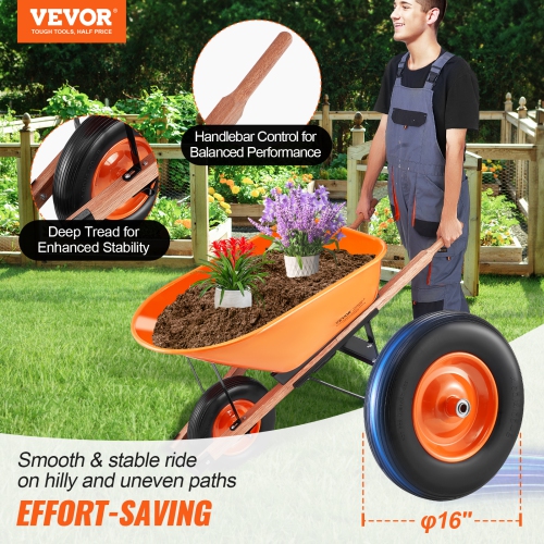 VEVOR 6 Cu. Ft. Wheelbarrow Cart, Load & 330 lbs Capacity, One Wheel Garden Dump Cart Wheel Barrow with Metal Handle & 16" Wide Track