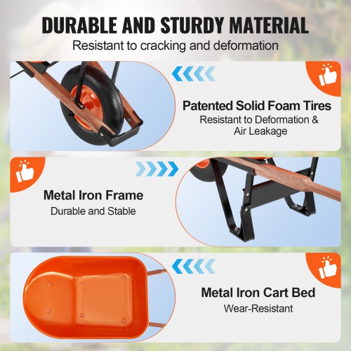 VEVOR 6 Cu. Ft. Wheelbarrow Cart, Load & 330 lbs Capacity, One Wheel Garden Dump Cart Wheel Barrow with Metal Handle & 16" Wide Track