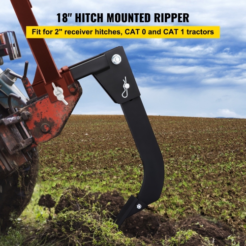 VEVOR 18" Hitch Mounted Ripper, Shank Length Box Scraper Shank, 4 Hole Site Box Blade for Tractor, 2 Locating Pins Ripper Shank, 2 Plough Tips Box
