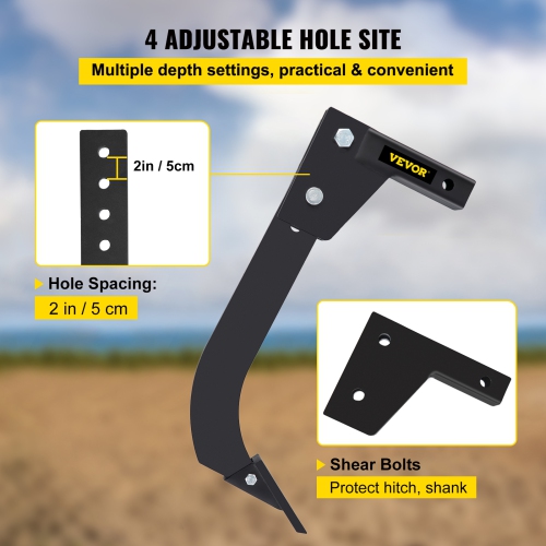 VEVOR 18" Hitch Mounted Ripper, Shank Length Box Scraper Shank, 4 Hole Site Box Blade for Tractor, 2 Locating Pins Ripper Shank, 2 Plough Tips Box