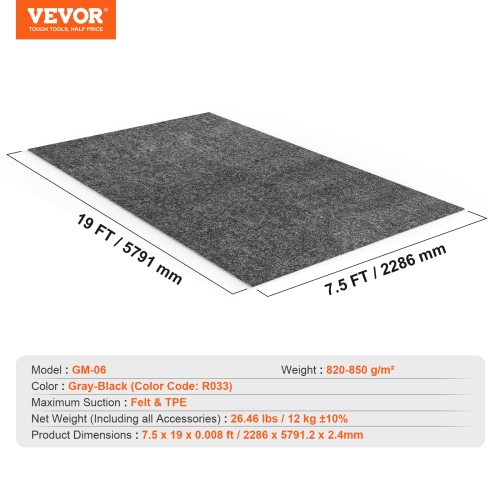 VEVOR 7.6'x19' Garage Floor Mat, Waterproof Protection from Water,Snow, Rain,Mud and Oil for Cars, Non-slip Heavy Duty Containment Mat with TPE