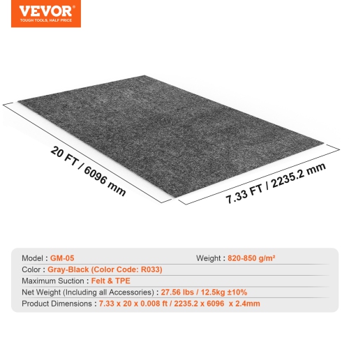 VEVOR 7.5'x20' Garage Floor Mat, Waterproof Protection from Water,Snow, Rain,Mud and Oil for Cars, Non-slip Heavy Duty Containment Mat with TPE