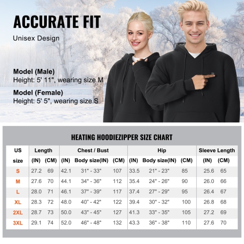 Haut à capuchon chauffant VEVOR 7,4&nbsp;V, sweat-shirt chauffant unisexe avec bloc-piles, veste électrique avec 5 zones chauffantes, pull chauffant