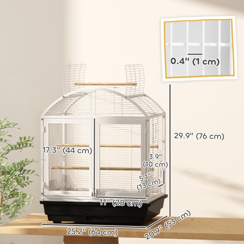 PawHut 30 Inch Open Top Bird Cage, Steel Parrot Cage with Removable Tray, Food Container for Medium Small Bird, Finches, Cockatiel, Parakeets, Dark