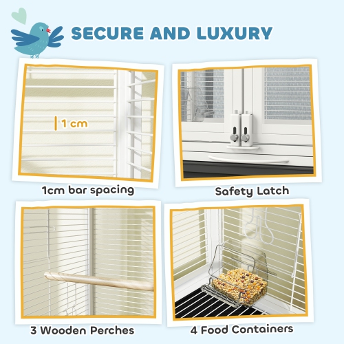 PawHut 30 Inch Open Top Bird Cage, Steel Parrot Cage with Removable Tray, Food Container for Medium Small Bird, Finches, Cockatiel, Parakeets, Dark