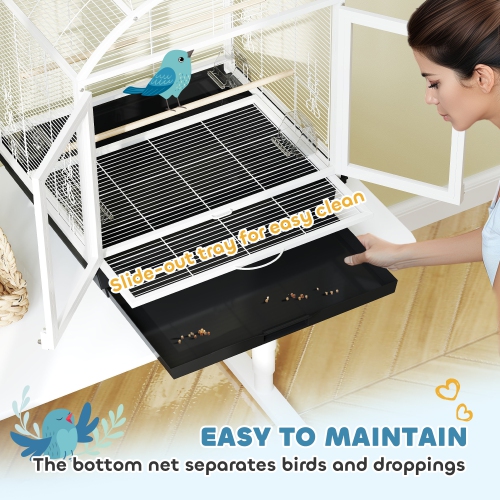 PawHut 30 Inch Open Top Bird Cage, Steel Parrot Cage with Removable Tray, Food Container for Medium Small Bird, Finches, Cockatiel, Parakeets, Dark