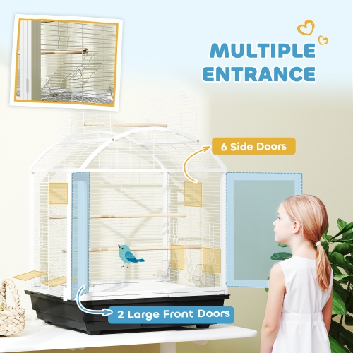 PawHut 30 Inch Open Top Bird Cage, Steel Parrot Cage with Removable Tray, Food Container for Medium Small Bird, Finches, Cockatiel, Parakeets, Dark