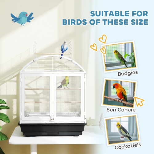 PawHut 30 Inch Open Top Bird Cage, Steel Parrot Cage with Removable Tray, Food Container for Medium Small Bird, Finches, Cockatiel, Parakeets, Dark