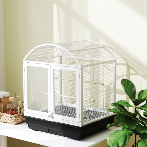 PawHut 30 Inch Open Top Bird Cage, Steel Parrot Cage with Removable Tray, Food Container for Medium Small Bird, Finches, Cockatiel, Parakeets, Dark